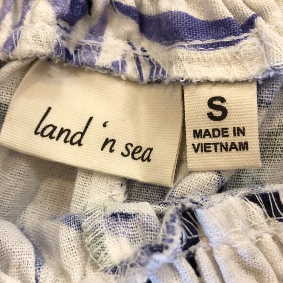 Land ‘n sea Linen Blend Pants Wide Leg Front Slit Leaf All Over Print Size S - Picture 5 of 16